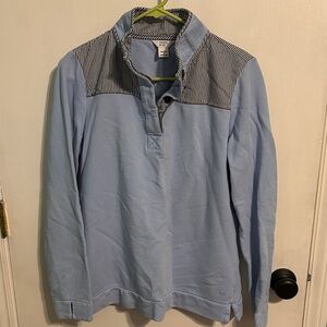 0072 Women’s Crown & Ivy Light‎ Blue Sweatshirt with Striped Accents